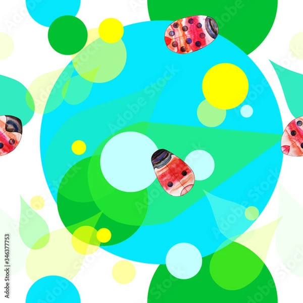 Obraz Sunny summer seamless pattern with ladybugs.