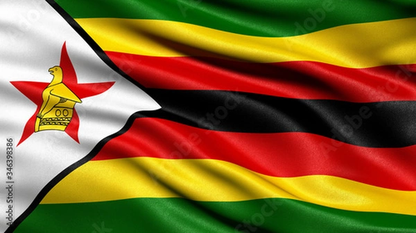 Fototapeta 3D illustration of the flag of Zimbabwe waving in the wind.