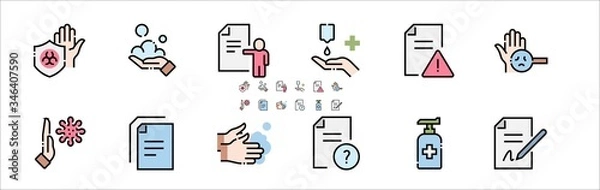 Obraz Washing Hands Filled Outline Icons. Colorful Linear Set Vector Line Icon. Washing Instruction, Antiseptic, Soap and more. 64x64 Pixel Perfect. Editable Stroke
