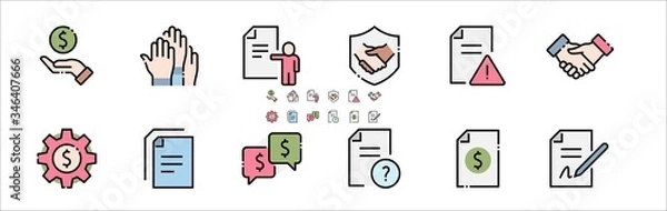 Obraz Business Cooperation Filled Outline Icons. Colorful Linear Set Vector Line Icon. Synergy, Partnership, Interaction and more. 64x64 Pixel Perfect. Editable Stroke