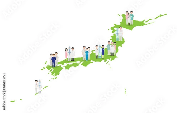 Fototapeta 日本全国で活躍する医療従事者たち（緑）
