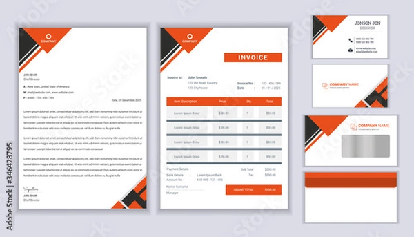 Fototapeta Classic stationery business corporate identity design with Letterhead template, invoice and business card. Stationery template design