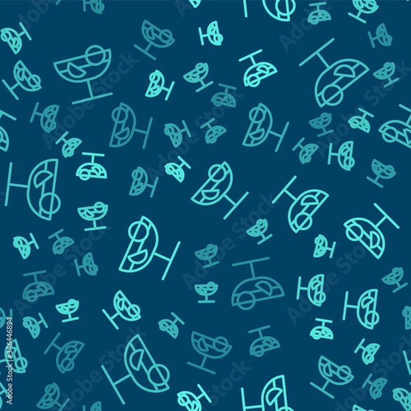 Fototapeta Green line Cocktail icon isolated seamless pattern on blue background. Vector Illustration