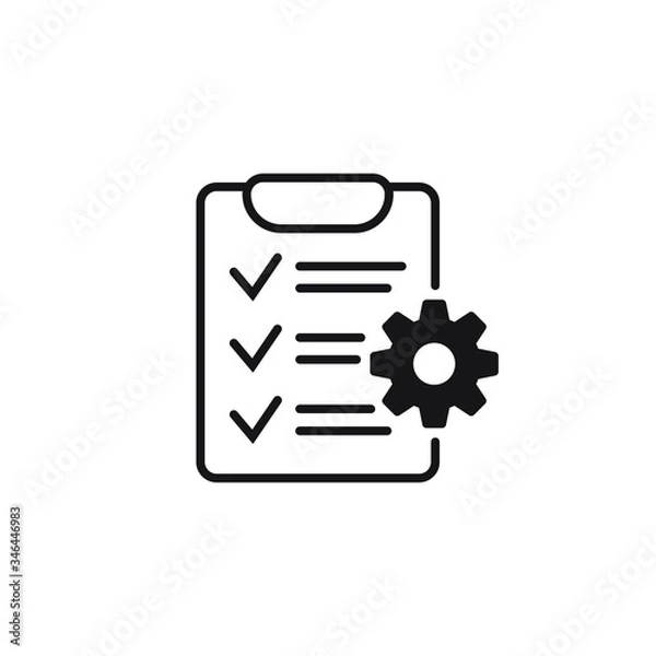 Fototapeta Clipboard with gear isolated icon. Technical support check list icon. Management flat icon concept. Software development.