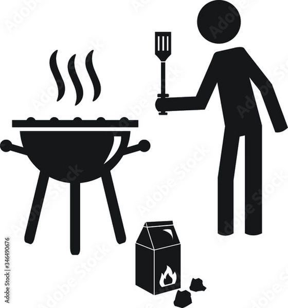 Fototapeta Barbecue man using grill vector icon