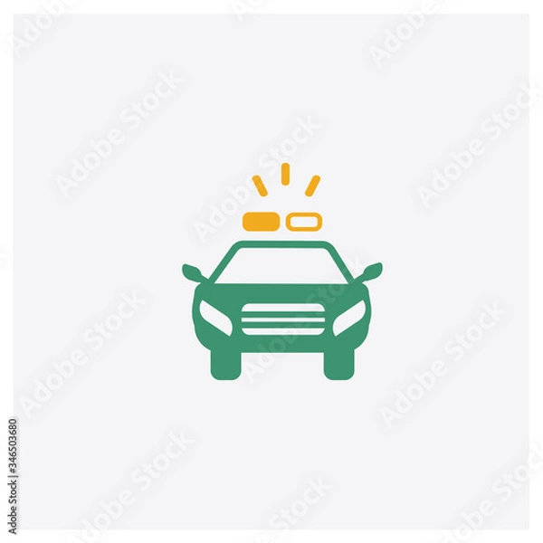 Fototapeta Police car concept 2 colored icon. Isolated orange and green Police car vector symbol design. Can be used for web and mobile UI/UX