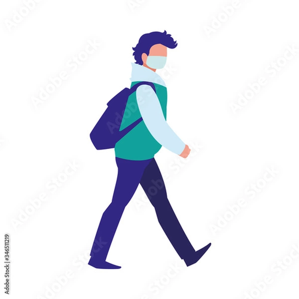Fototapeta Man walking in the city wearing face mask