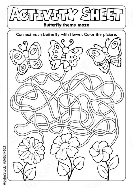 Fototapeta Activity sheet butterfly theme maze
