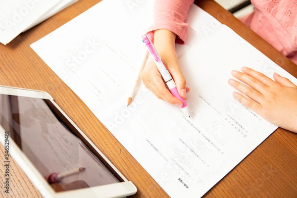 Fototapeta オンライン授業　小学生　自宅　リモートワーク