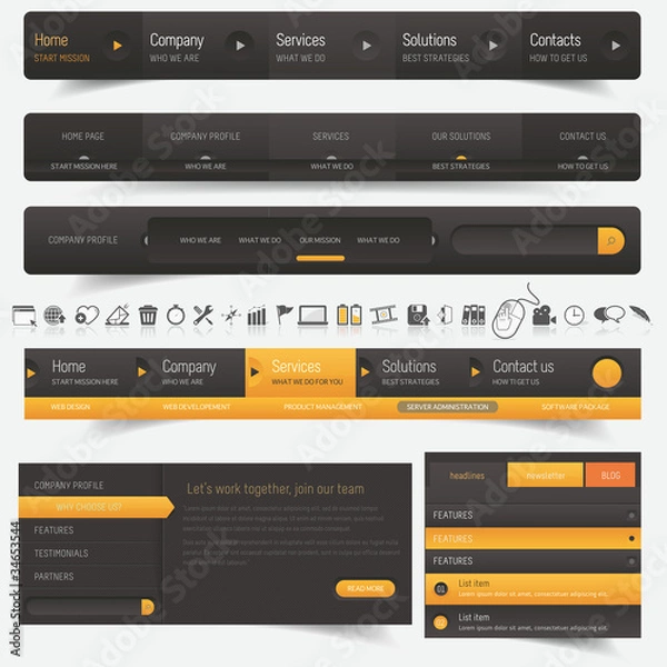 Obraz Web design navigation set with icons set