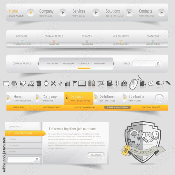Fototapeta Web design navigation set with icons set
