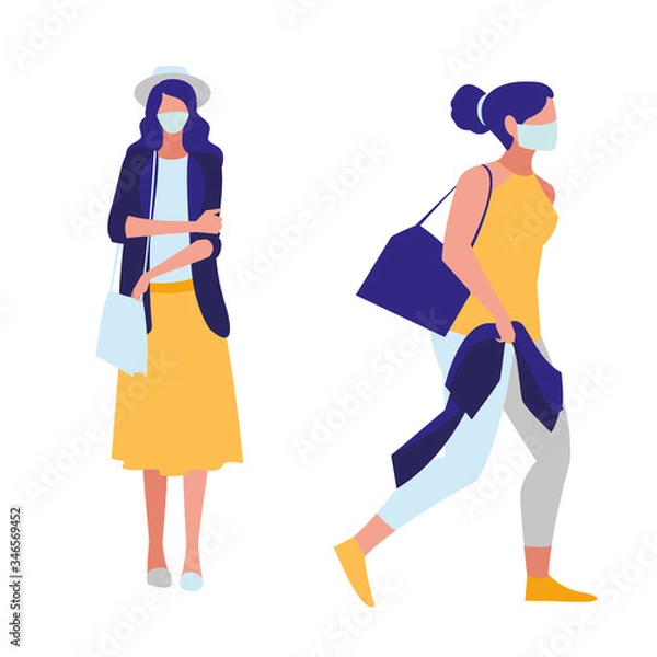 Fototapeta City women wearing face mask