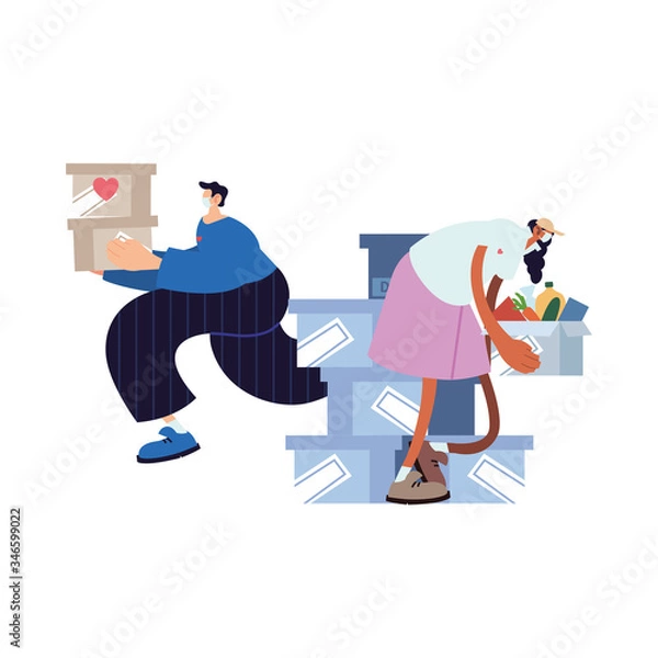 Fototapeta delivery men on the way to the customer with face mask