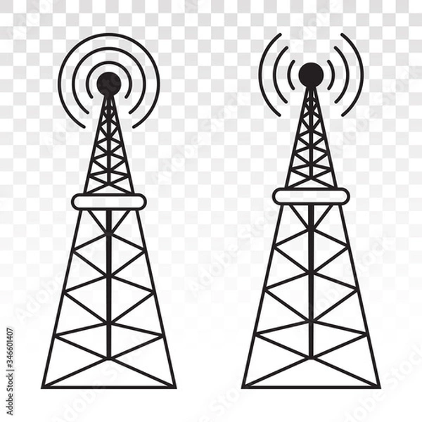 Fototapeta radio waves tower / mast radio for broadcast transmission with line art vector icon for apps and websites