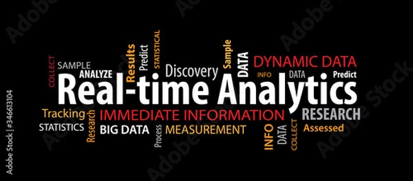 Fototapeta Real Time Analytics Word Cloud on a Black  Background