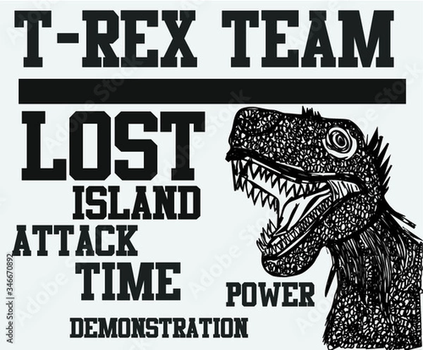 Fototapeta Hand drawing dinosaur trex print embroidery graphic design vector art