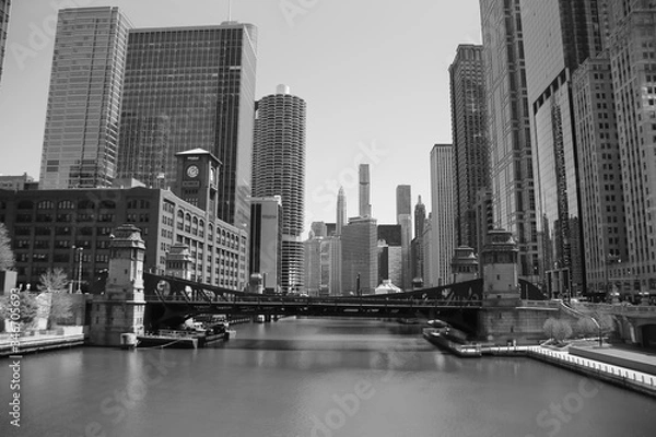 Obraz Chicago River Architecture Black and White