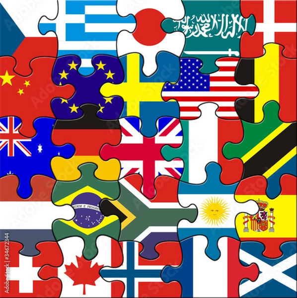 Obraz Jigsaw pieces showing flags of the globe