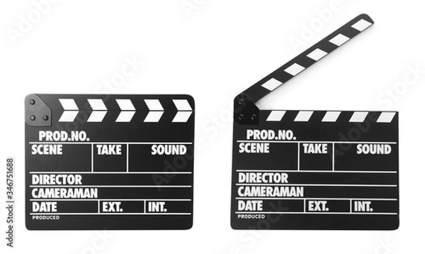 Obraz Two clapper boards on white background. Cinema production