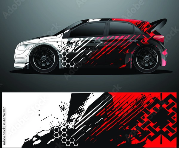 Obraz Rally car decal graphic wrap vector, abstract background