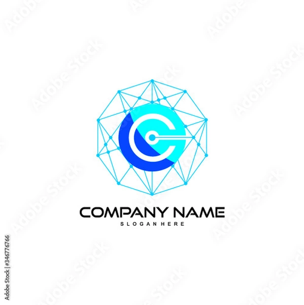 Fototapeta network, communication with letter C logo design vector