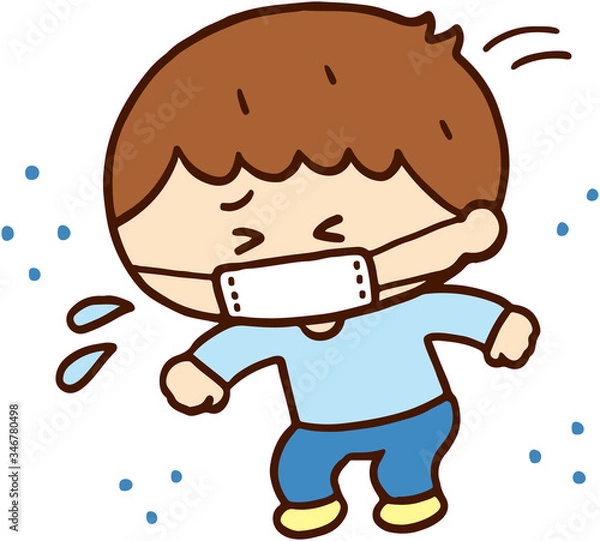 Fototapeta マスクをつけてくしゃみをする子ども