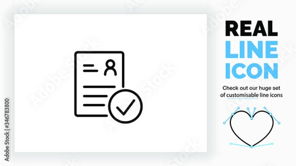 Obraz Editable line icon of a resume with a checkbox, part of a huge set of editable line icons and stick figures!