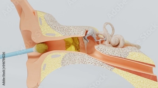 Fototapeta 3d render ear cleansing ear stick. cleansing earwax with an ear stick