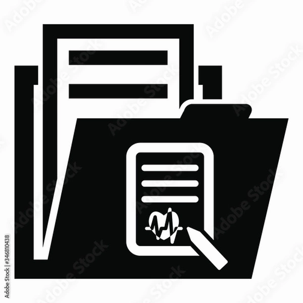 Obraz Folder and heart icon. Cardiogram archive of the heart. Outpatient patient book. Accounting for diseases. Receptions. Medical server. Vector icon.