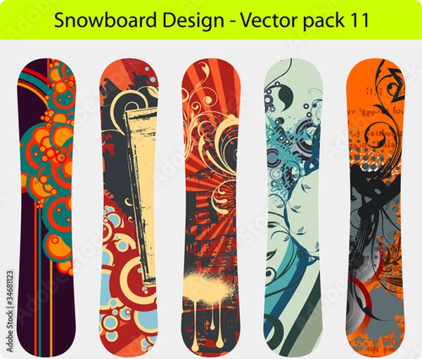 Obraz Snowboard design pack 11 - full editable vector Illustration
