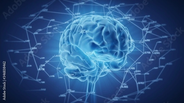 Fototapeta 3d illustration brain with computational and mathematical data