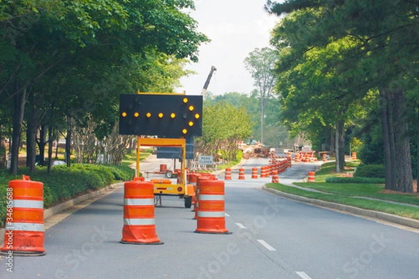 Obraz Budowa drogi z zamkniętym pasem