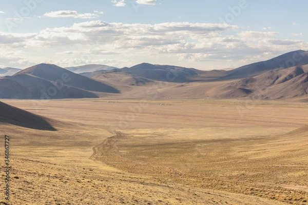 Fototapeta Typical landscapes of Mongolia. mountain slopes and valleys. Altai, Mongolia