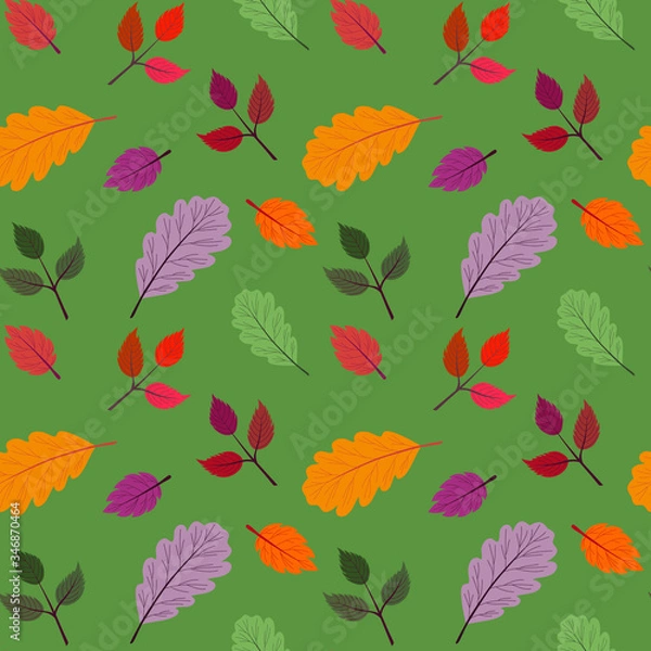 Fototapeta Seamless vector pattern with the image of autumn leaves stylized in a flat style. The colors of the autumn gamut are perfect for scrapbooking paper and as separate design elements.