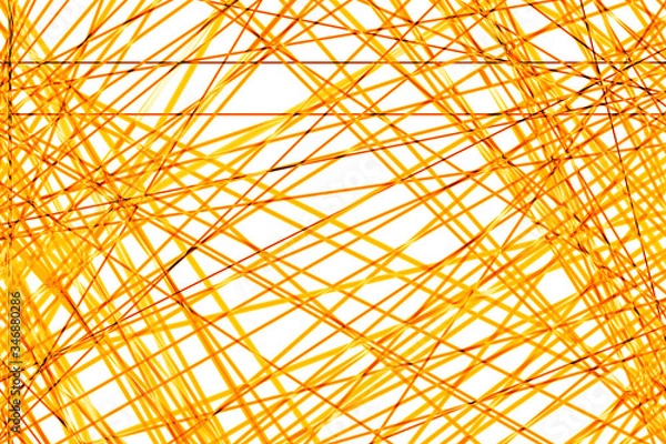 Fototapeta The abstract background or texture of tubes, wires or threads. Handmade illustration or picture in yellow, orange and brown colores on white background