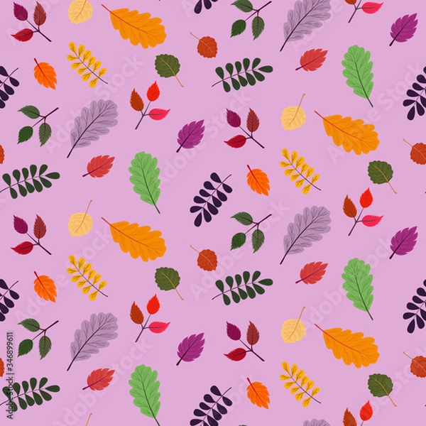 Fototapeta Seamless vector pattern with the image of autumn leaves stylized in a flat style. The colors of the autumn gamut are perfect for scrapbooking paper and as separate design elements.