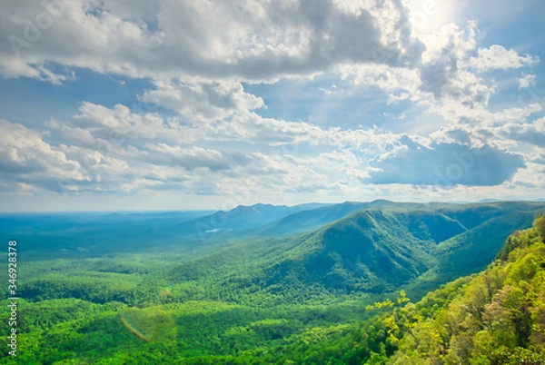 Obraz A view from the top of Caesar's Head mountain on a cloudy day in Greenville county, South Carolina.