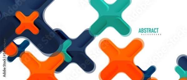 Fototapeta Glossy multicolored plastic style cross composition, x shape design, techno geometric modern abstract background. Trendy abstract layout template
