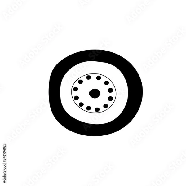 Fototapeta Big round shape titanic range with grooves on white backdrop. Freehand line black ink hand drawn logo sketchy in art retro scribble style pen on paper. h space for text on road. Doodle illustration