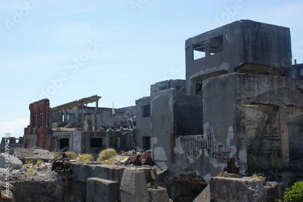 Obraz 長崎、軍艦島、廃墟、軍艦島クルーズ、建物、橋、建築