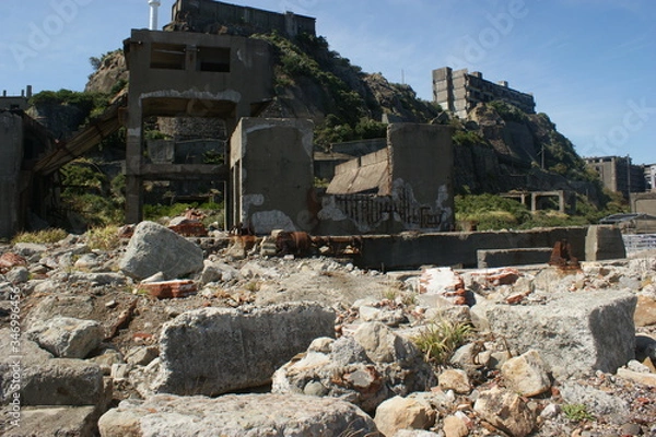 Obraz 長崎、軍艦島、廃墟、軍艦島クルーズ、建物、橋、建築