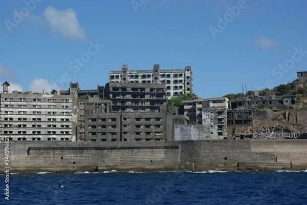 Obraz 長崎、軍艦島、廃墟、軍艦島クルーズ、建物、橋、建築