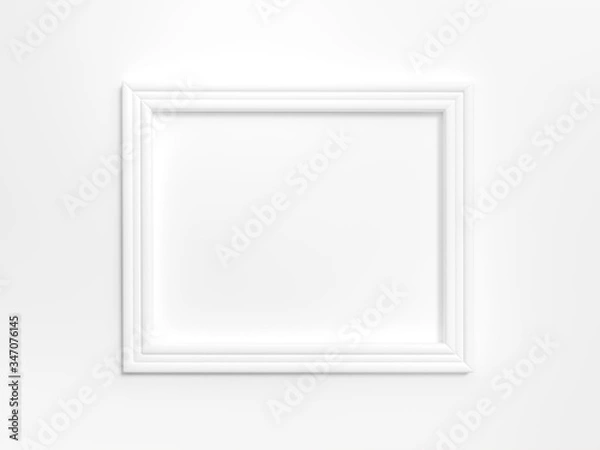 Obraz White frame on white background 3d rendering. 3d illustration Modern picture frame, Empty white border frame, Blank picture frame on white wall template minimal concept.