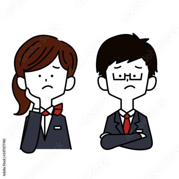 Fototapeta 困って悩む接客業の男女