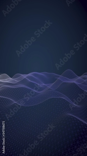 Fototapeta Abstract landscape on a blue background. Cyberspace grid. hi tech network. 3d technology illustration. 3D illustration