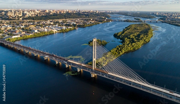 Obraz An aerial view shows Dnipro (Dnieper) river in Kyiv (Kiev), Ukraine