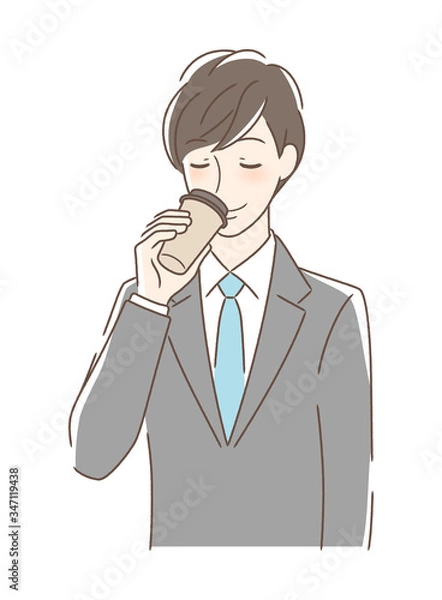 Fototapeta テイクアウトのコーヒーを飲む男性