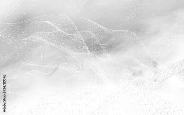 Fototapeta White abstract background. Hi tech network. Cyberspace grid. Outer space. Starry outer space texture. 3D illustration