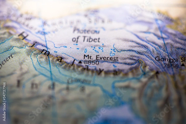 Fototapeta Geographical map location of Mount Everest in Nepal in Asia continent on atlas
