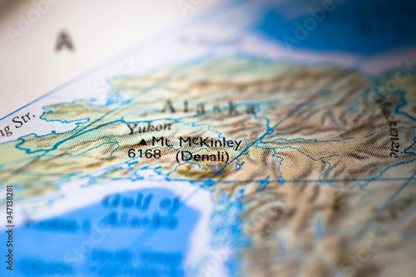 Fototapeta Geographical map location of Denali McKinley in Alaska United States of America USA in America continent on atlas